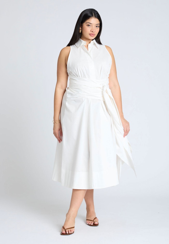 Tie Front Poplin Midi Dress image number 1