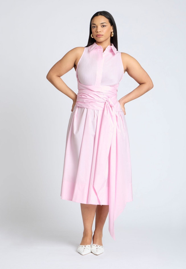 Tie Front Poplin Midi Dress image number null