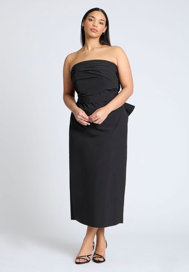 Eloquii Women's Plus Size Pleated Bodice Bow Detail Dress - Black Onyx Eloquii Women's Plus Size Pleated Bodice Bow Detail Dress - Black Onyx