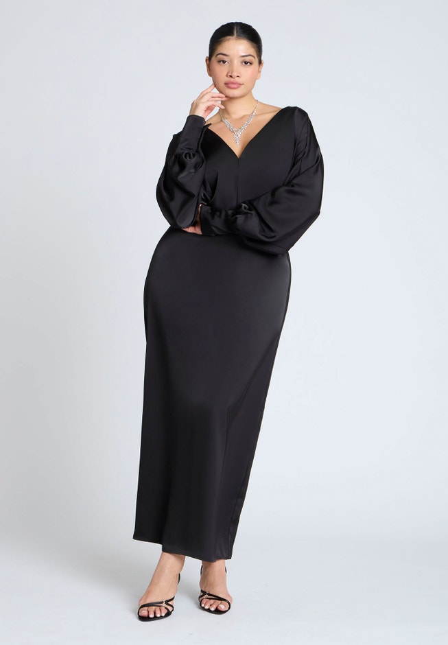 Dramatic Sleeve Satin Column Dress image number 2