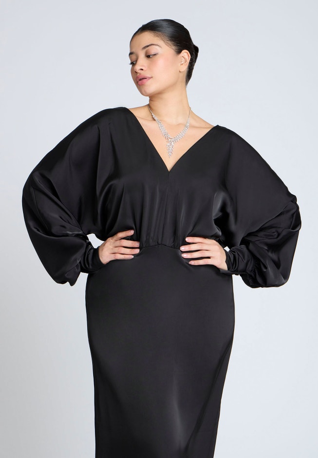 Dramatic Sleeve Satin Column Dress image number 4