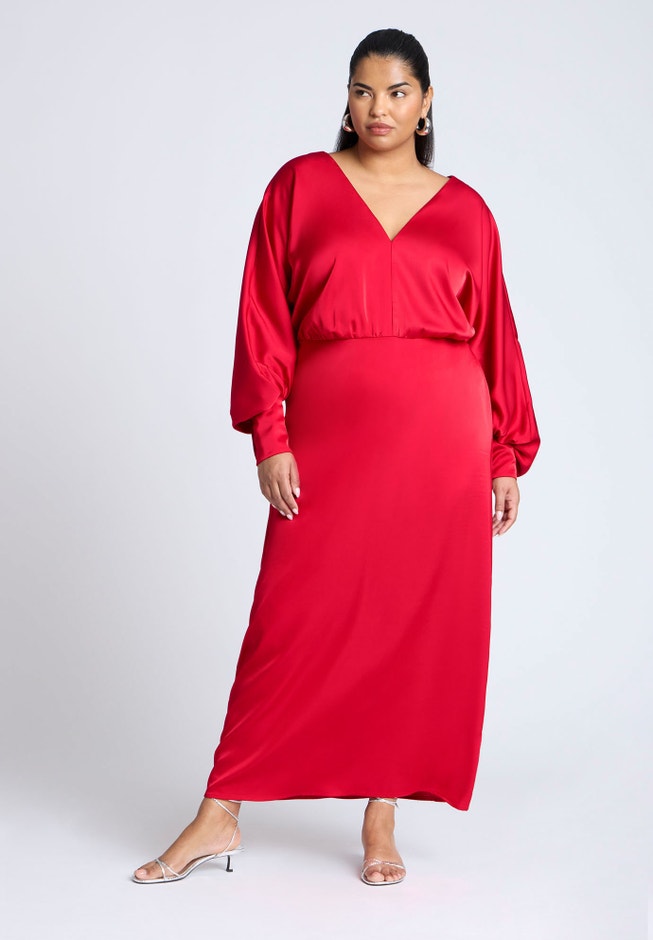 Dramatic Sleeve Satin Column Dress image number 1