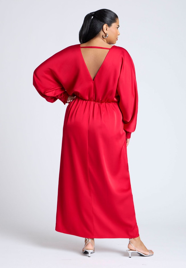 Dramatic Sleeve Satin Column Dress image number 2