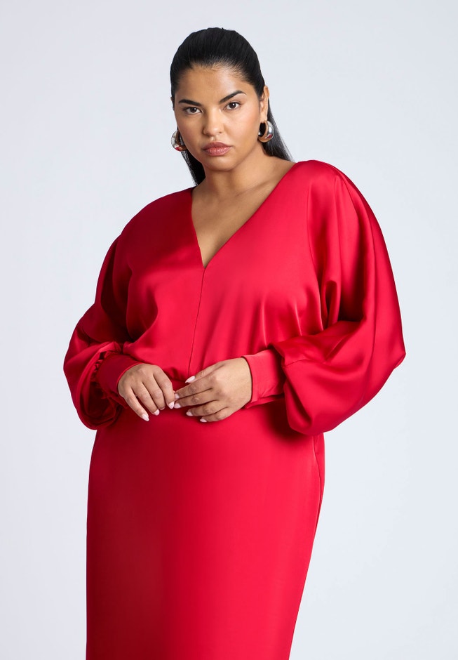 Dramatic Sleeve Satin Column Dress image number 3