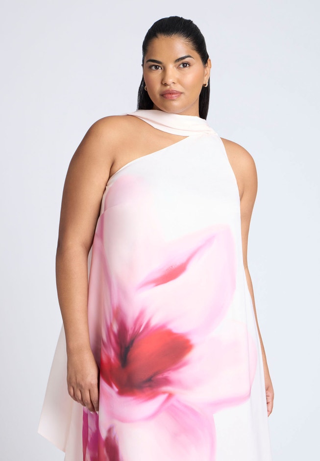 One Shoulder Floral Cape Dress image number null