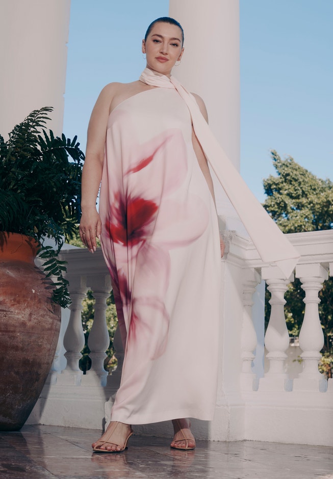 One Shoulder Floral Cape Dress image number null