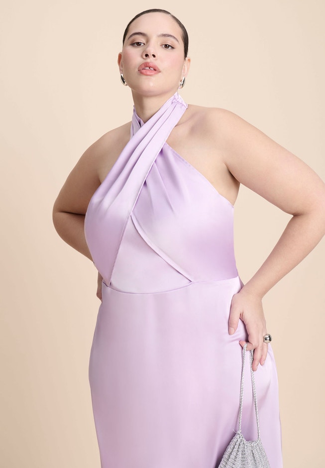 Halter Neck Satin Maxi Dress image number 1