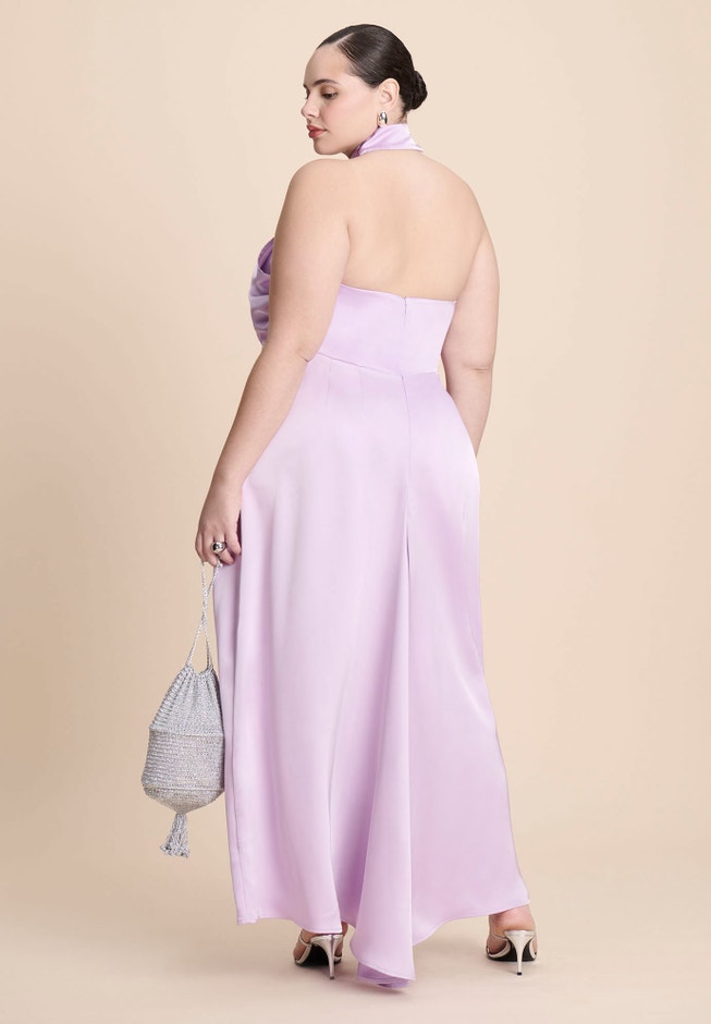 Halter Neck Satin Maxi Dress image number 3