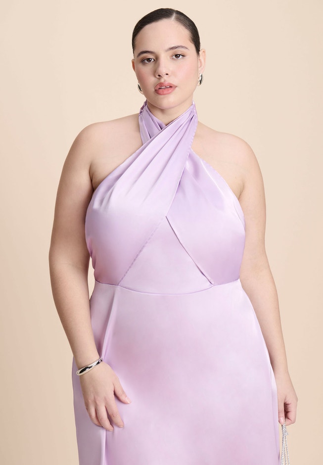 Halter Neck Satin Maxi Dress | ELOQUII Halter Neck Satin Maxi Dress | ELOQUII
