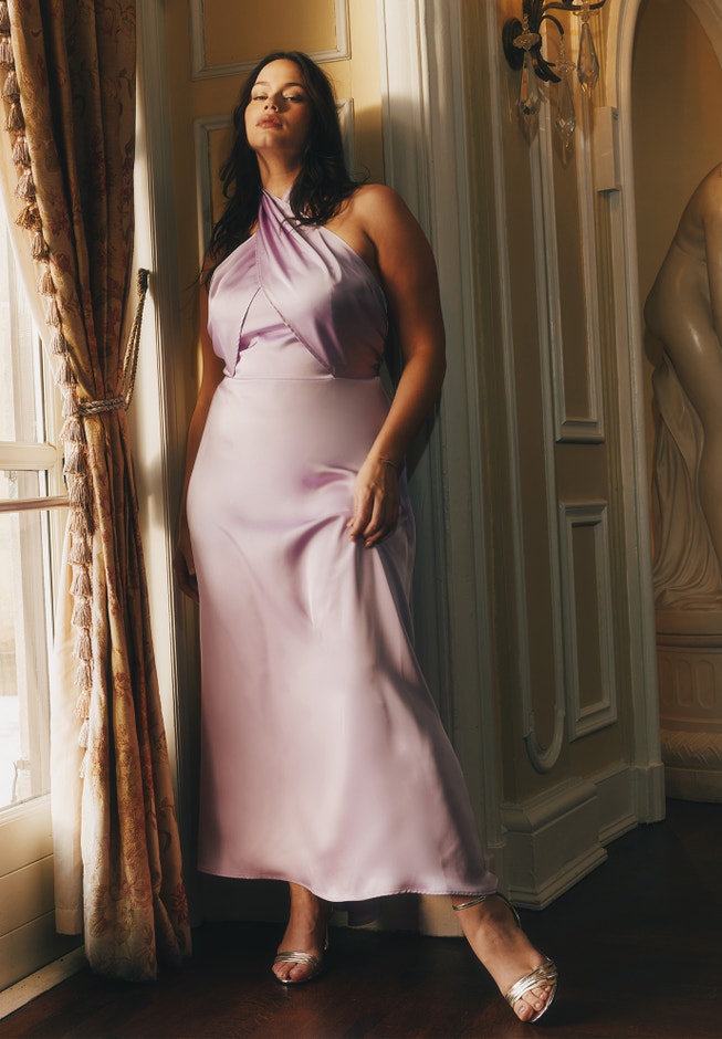 Plus Size Women's Halter Neck Satin Maxi Dress by ELOQUII in Lavendula (Size 14) Plus Size Women's Halter Neck Satin Maxi Dress by ELOQUII in Lavendula (Size 14)