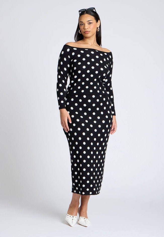 Off The Shoulder Dot Pattern Sweater image number null