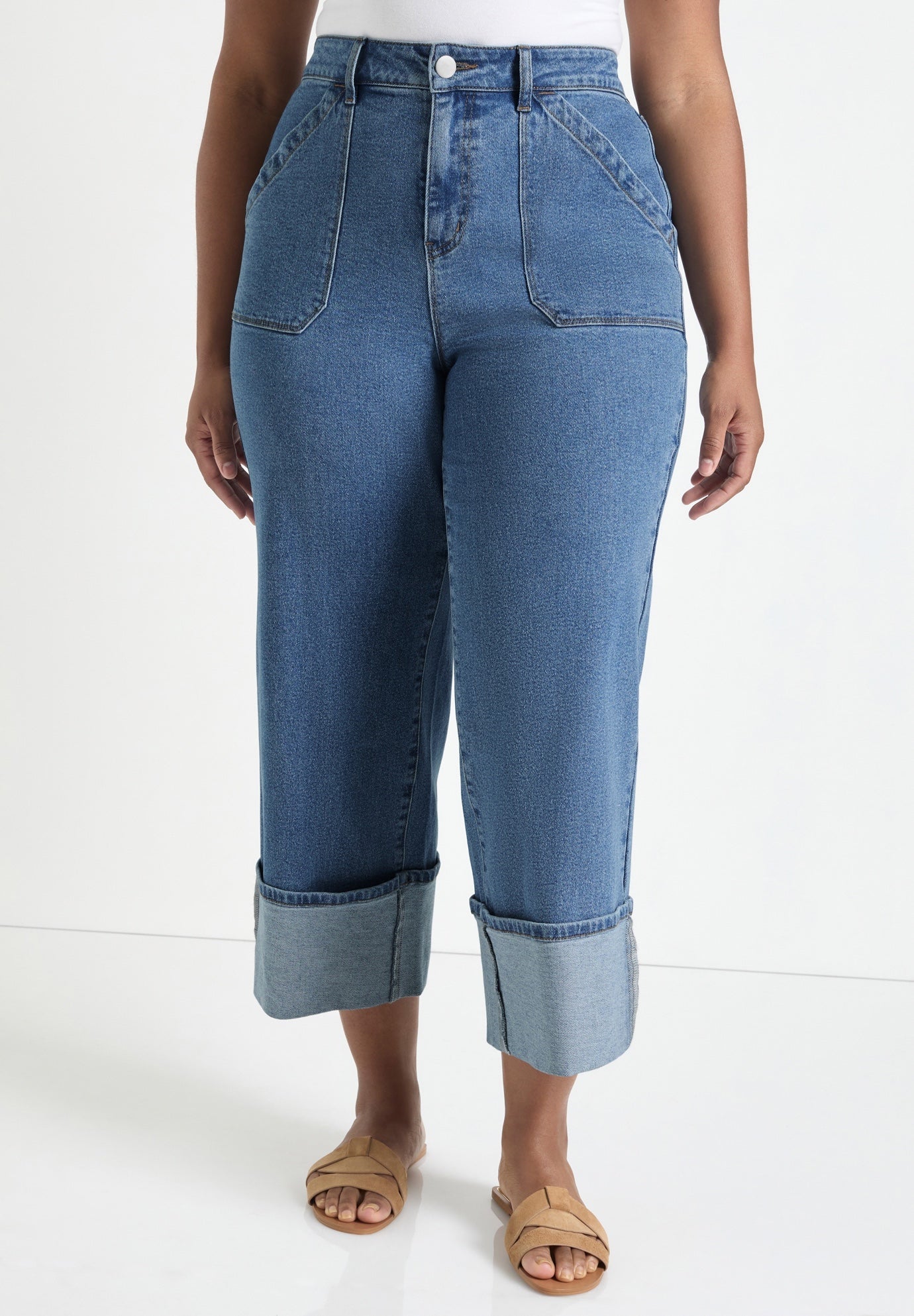 Wide-Leg Cropped Cuffed Jeans image number 3
