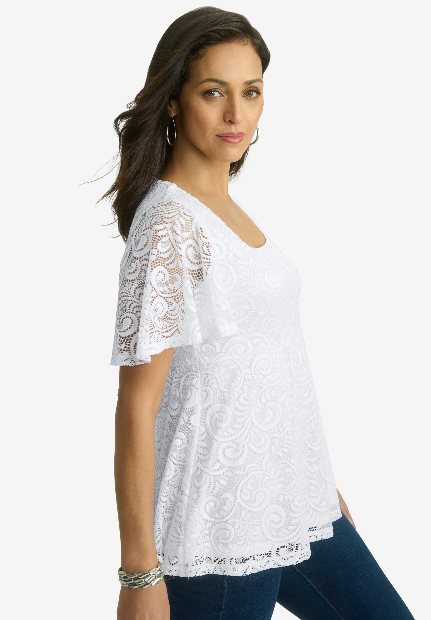 Square Neck Lace Peplum Tunic image number 2