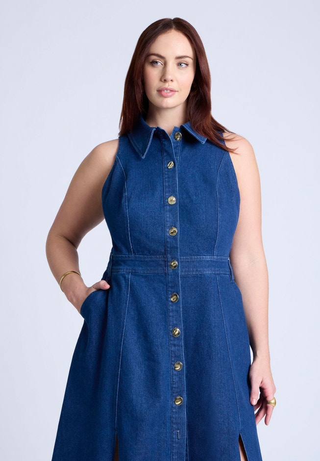Sleeveless Denim Midi Dress image number 3