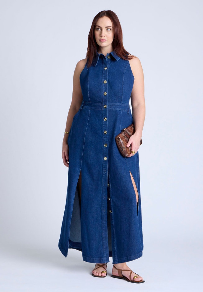 Sleeveless Denim Midi Dress image number 4
