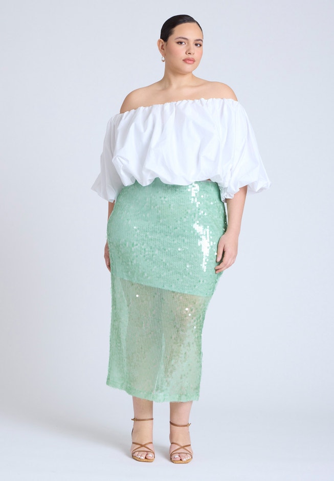 Semi Sheer Sequin Midi Skirt image number null