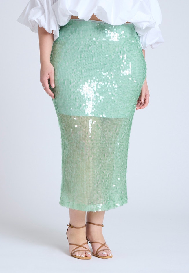 Semi Sheer Sequin Midi Skirt image number null