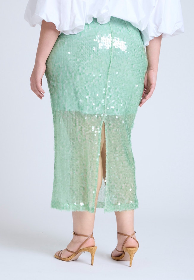 Semi Sheer Sequin Midi Skirt image number null