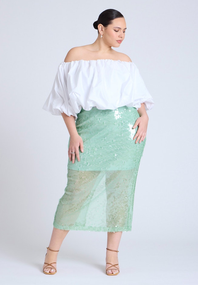 Semi Sheer Sequin Midi Skirt image number null