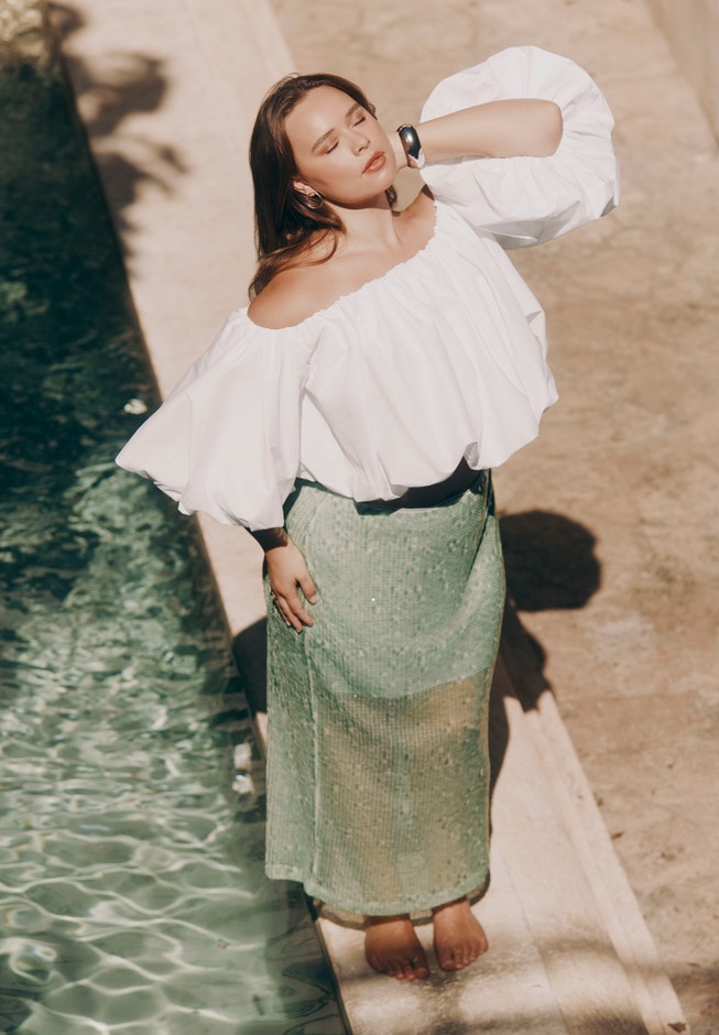 Semi Sheer Sequin Midi Skirt image number null