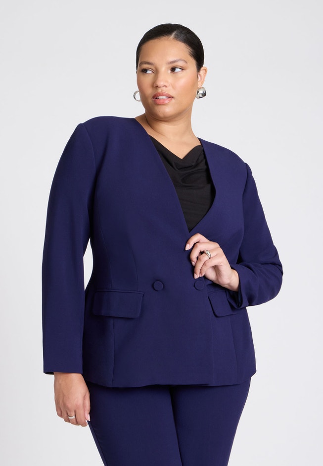 The 365 Semi Stretch Double Breast Collarless Blazer image number 0