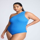 One Shoulder Twist Back Textured Swimsuit image number null