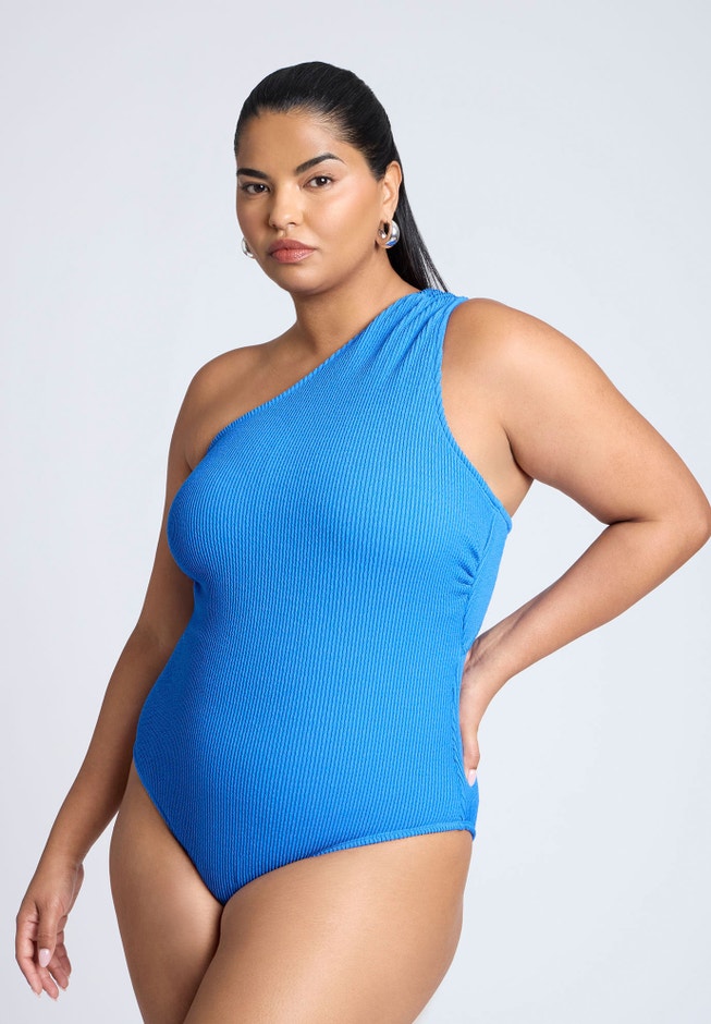 One Shoulder Twist Back Textured Swimsuit image number 3
