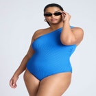 One Shoulder Twist Back Textured Swimsuit image number null