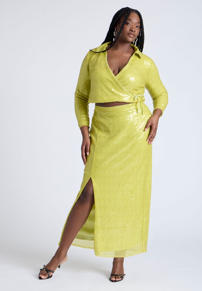 Sequin Wrap Collared Top image number null