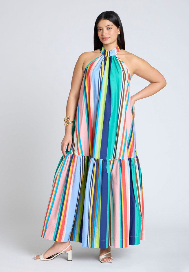 Multi Stripe Trapeze Maxi Dress image number null