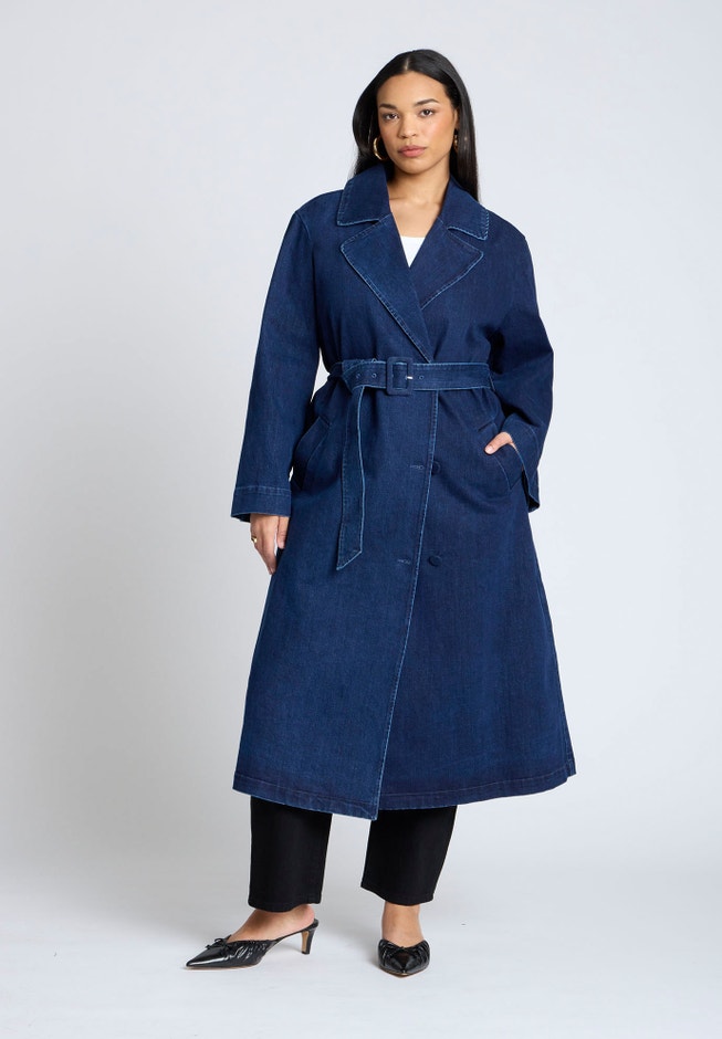 Denim Belted Trench Coat image number 0