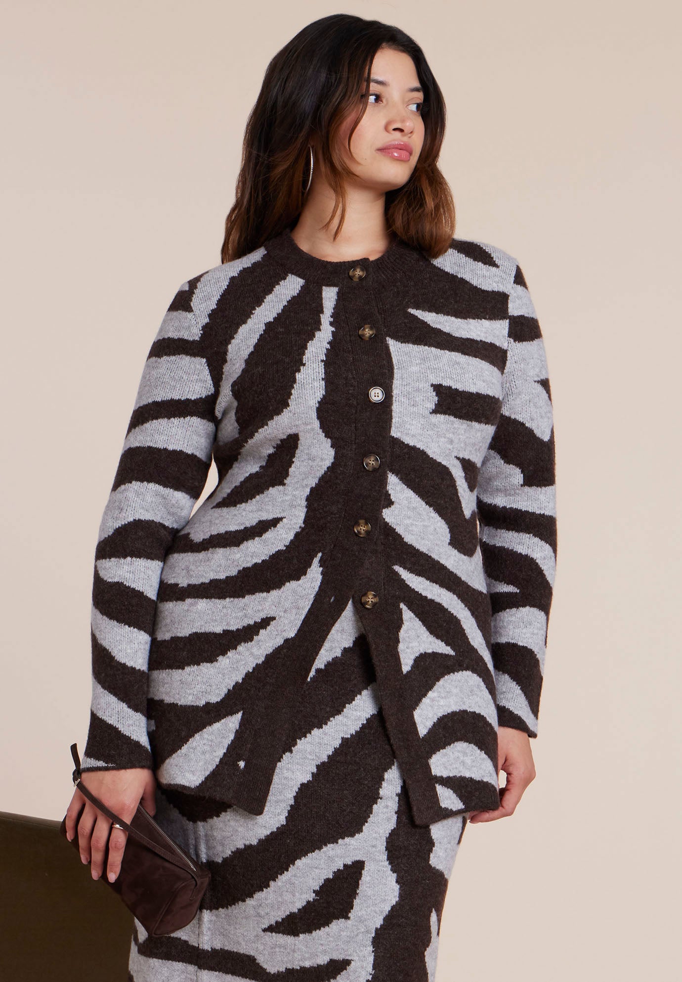  Intarsia Split Hem Cardigan image number 1