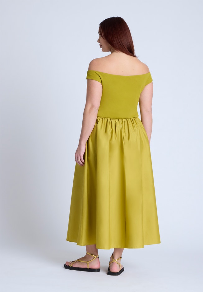 Boat Neck Mixed Fabric Dress image number 1
