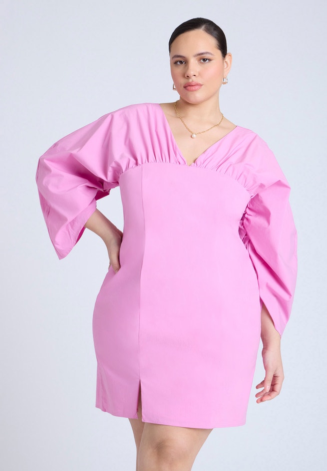 Dramatic Sleeve Poplin Mini Dress image number 3
