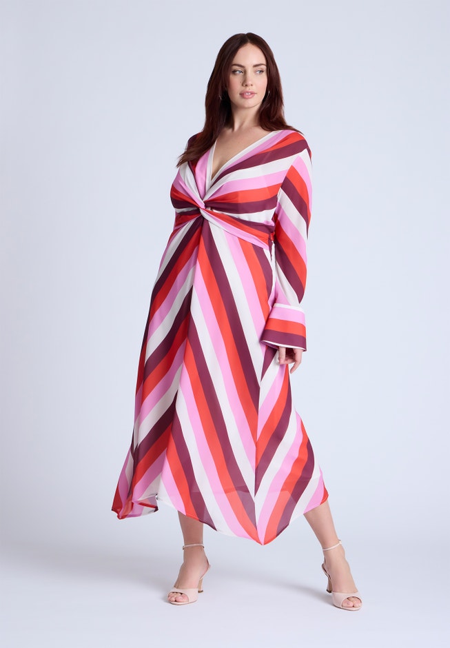 Twist Bodice Stripe Midi Dress image number null