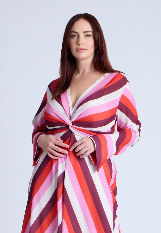 Twist Bodice Stripe Midi Dress image number null