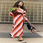 Twist Bodice Stripe Midi Dress image number null