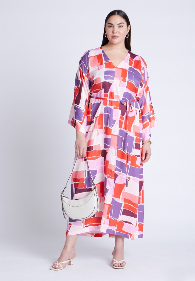 Printed Kimono Dress With Tie image number null