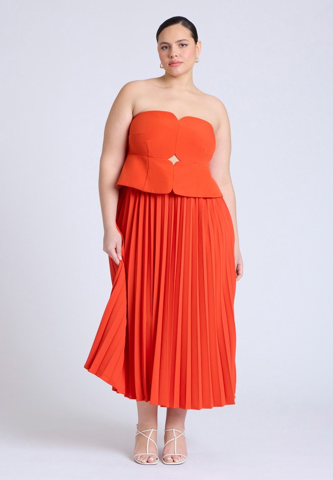 Strapless Pleated Midi Dress image number 1