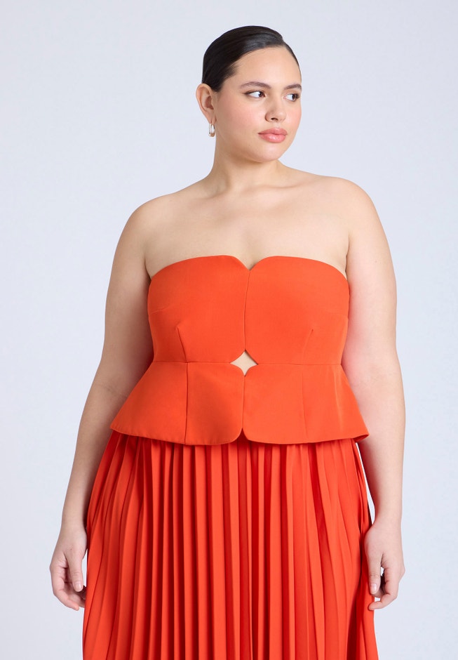 Strapless Pleated Midi Dress image number 3