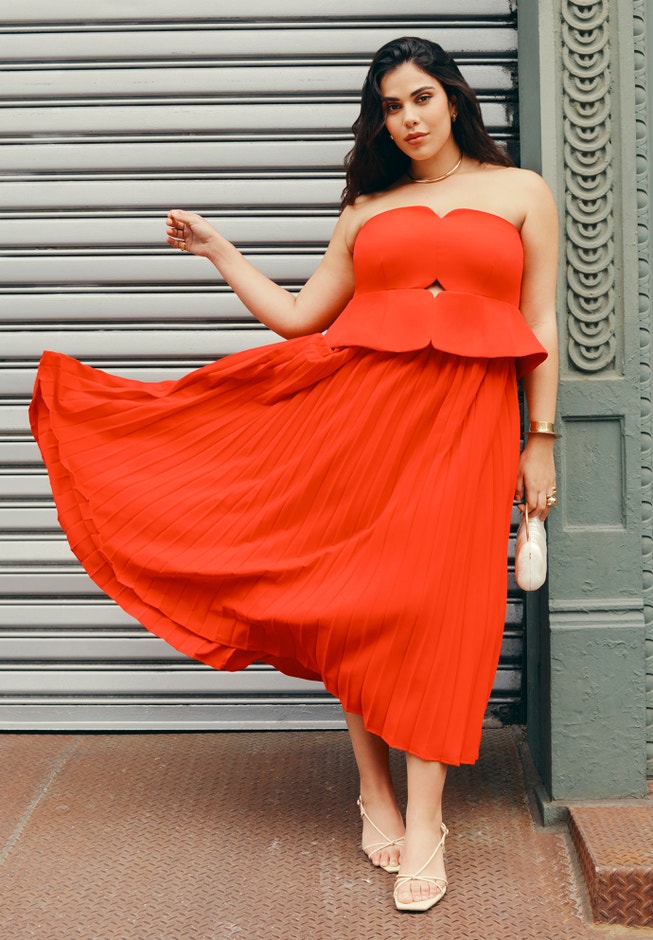 Strapless Pleated Midi Dress image number 0