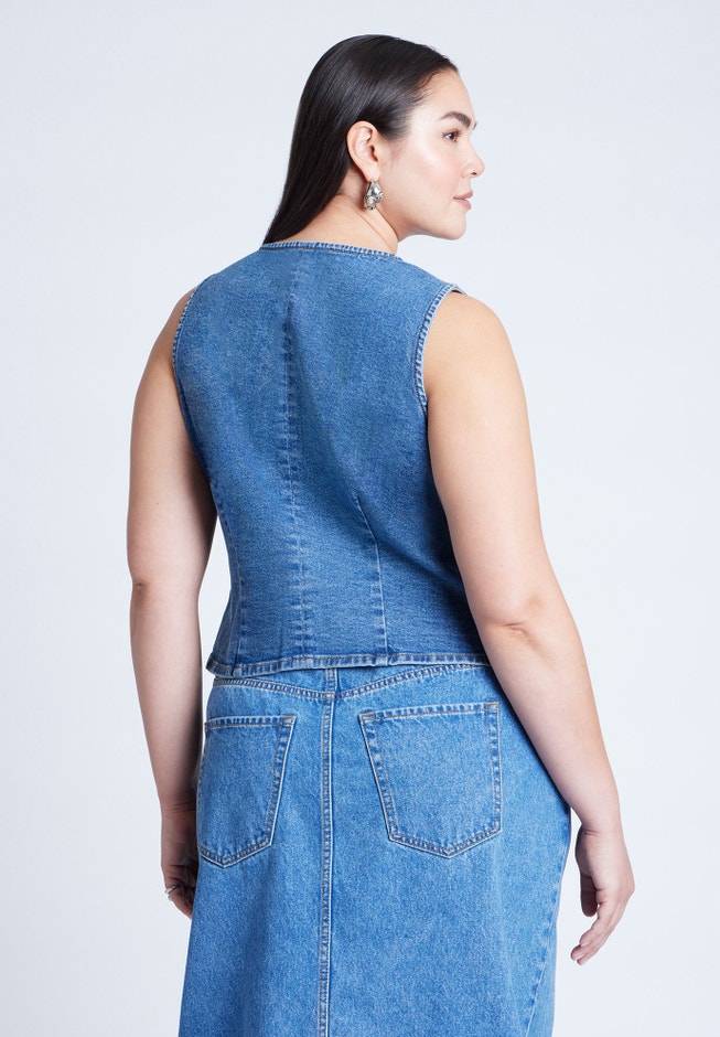 Tie Front Denim Vest image number null
