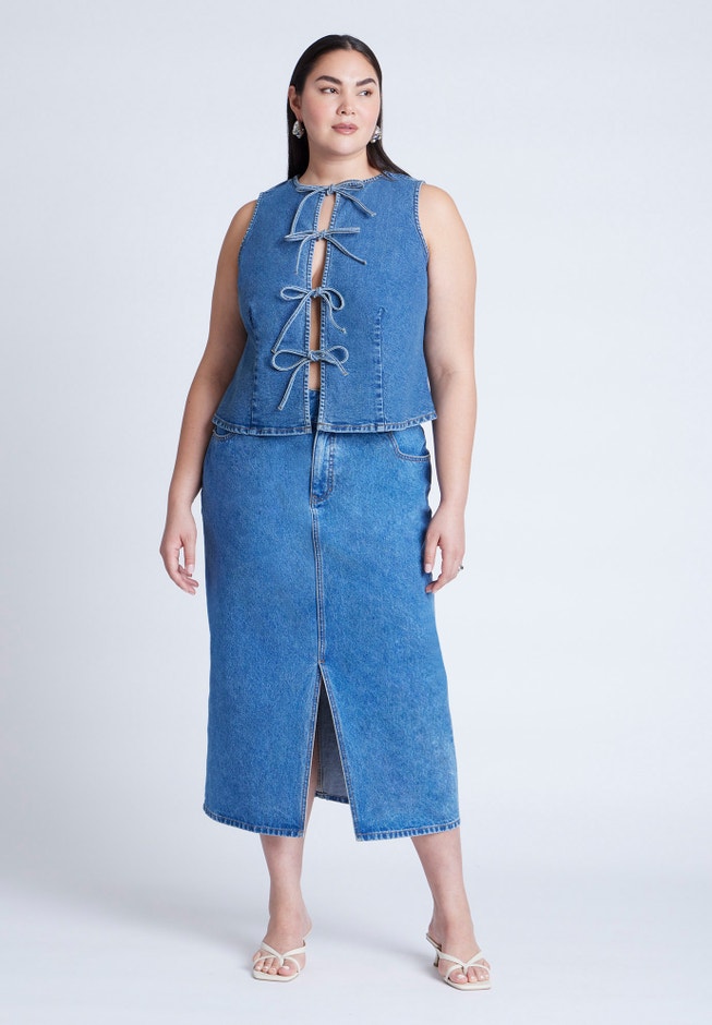Tie Front Denim Vest image number null