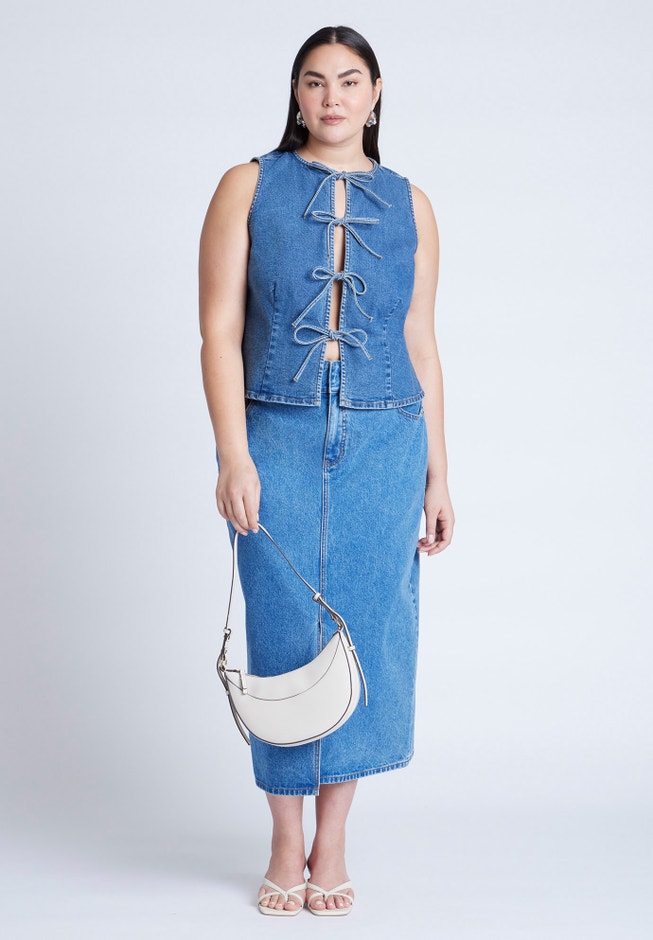 Tie Front Denim Vest image number null