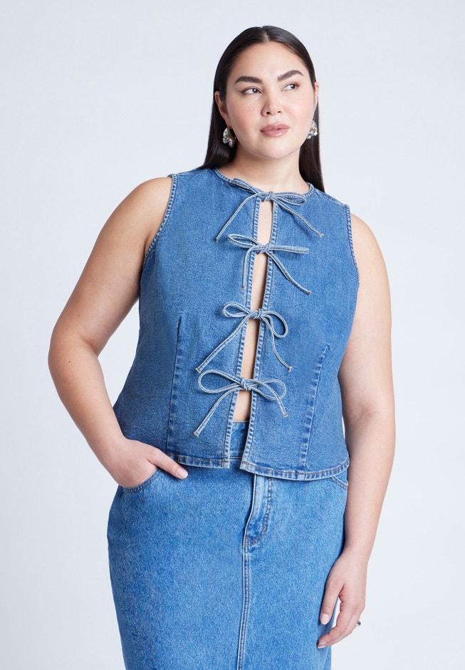 Tie Front Denim Vest image number null