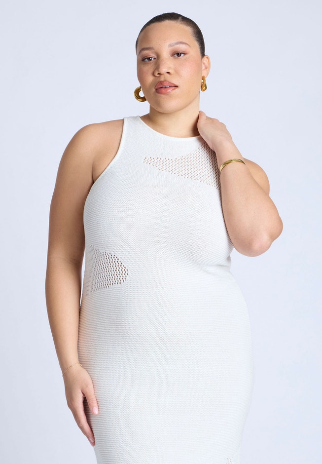 Sweater Dress With Open Stitch & Cutouts image number null