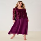 Plus-Size 2 Piece Long Sleeve Embellished Lace Jacket and Full Gown image number null
