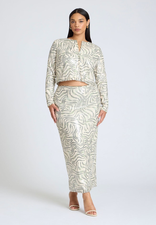 Printed Sequin Maxi Skirt image number 1