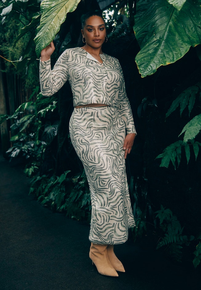 Printed Sequin Maxi Skirt image number 0
