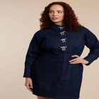 Denim Mini Dress With Rhinestone Bows image number null